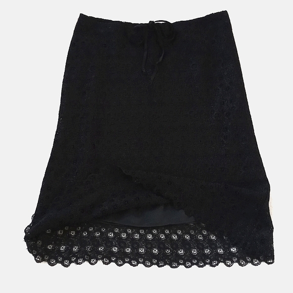 Max Studio Black Lace Crochet Style Rayon Silk Skirt Elastic Drawstring Waist XS - Picture 14 of 16